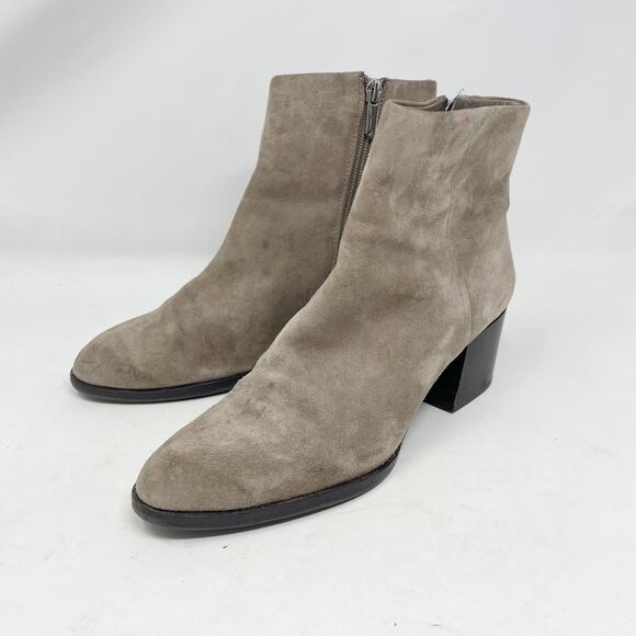 Sam Edelman Shoes - Sam Edelman Bootie Womens 8 Leather Putty Mid Heel Side Zip Ankle Minimalist